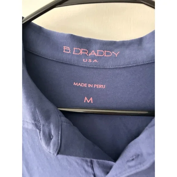 B Draddy Polo Shirt Mens Medium‎ Blue Pullover Stretch Embroidered Casual Peru - Picture 3 of 8
